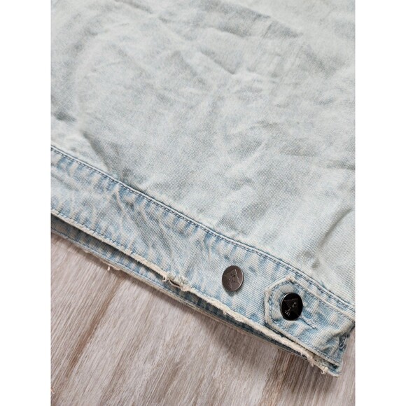 LRG Mens Earth Lessons Rainbow Patch Denim Jacket Light Wash Blue Button Up XL - Picture 13 of 13